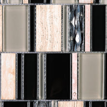 TISTG-07 Beige & Black Random Rectangle Glass Mix Stone Mosaic Tile