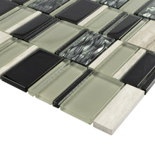 TISTG-07 Beige & Black Random Rectangle Glass Mix Stone Mosaic Tile