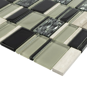 TISTG-07 Beige & Black Random Rectangle Glass Mix Stone Mosaic Tile