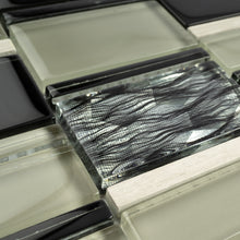 TISTG-07 Beige & Black Random Rectangle Glass Mix Stone Mosaic Tile