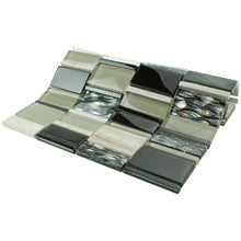 TISTG-07 Beige & Black Random Rectangle Glass Mix Stone Mosaic Tile