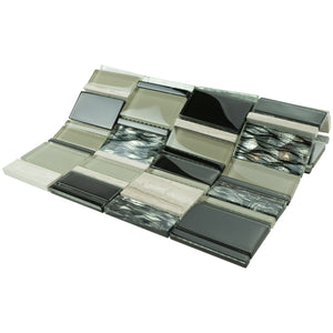 TISTG-07 Beige & Black Random Rectangle Glass Mix Stone Mosaic Tile
