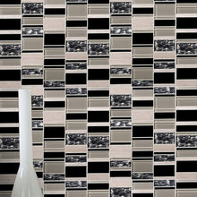 TISTG-07 Beige & Black Random Rectangle Glass Mix Stone Mosaic Tile