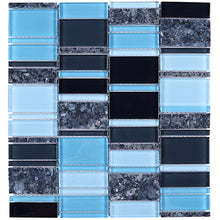 TISTG-08 Blue & Black Random Rectangle Glass Mix Stone Mosaic Tile