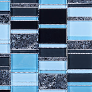 TISTG-08 Blue & Black Random Rectangle Glass Mix Stone Mosaic Tile