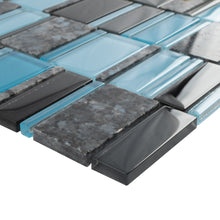 TISTG-08 Blue & Black Random Rectangle Glass Mix Stone Mosaic Tile