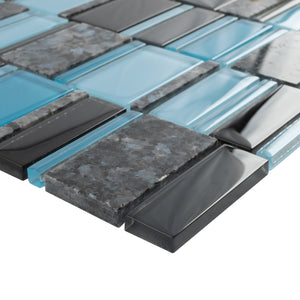 TISTG-08 Blue & Black Random Rectangle Glass Mix Stone Mosaic Tile