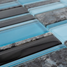 TISTG-08 Blue & Black Random Rectangle Glass Mix Stone Mosaic Tile