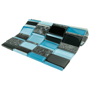 TISTG-08 Blue & Black Random Rectangle Glass Mix Stone Mosaic Tile