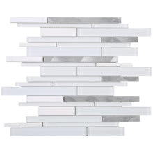TISTG-09 White & Silver Random Brick Glass Mix Metal Mosaic Tile