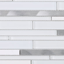 TISTG-09 White & Silver Random Brick Glass Mix Metal Mosaic Tile