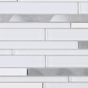 TISTG-09 White & Silver Random Brick Glass Mix Metal Mosaic Tile