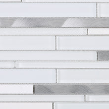TTCG-01 White Slender White Glass With Aluminum Mosaic Tile Sheet
