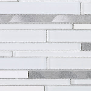 TTCG-01 White Slender White Glass With Aluminum Mosaic Tile Sheet
