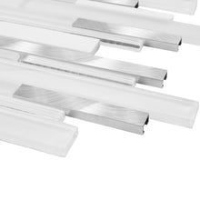 TTCG-01 White Slender White Glass With Aluminum Mosaic Tile Sheet