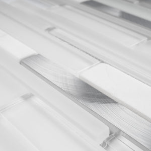 TTCG-01 White Slender White Glass With Aluminum Mosaic Tile Sheet