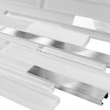 TTCG-01 White Slender White Glass With Aluminum Mosaic Tile Sheet