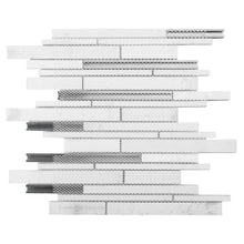 TTCG-01 White Slender White Glass With Aluminum Mosaic Tile Sheet