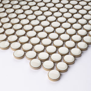 JAPM101 White glazed polished penny round porcelain mosaic tile