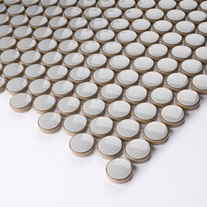 JAPM102 Light grey glazed polished penny round porcelain mosaic tile