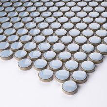 JAPM103 Blue glazed polished penny round porcelain mosaic tile