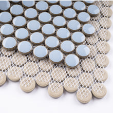 JAPM103 Blue glazed polished penny round porcelain mosaic tile