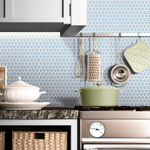 JAPM103 Blue glazed polished penny round porcelain mosaic tile