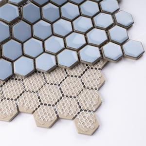 JAPM203 Blue polished tiny hexagon porcelain mosaic tile
