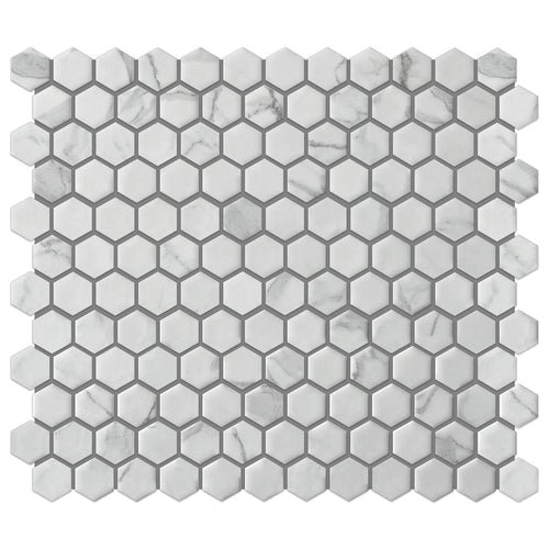 JAPM402 White Marble glazed Saint porcelain Tiny Hexagon Mosaic tile