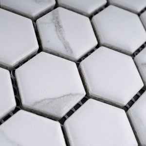 JAPM402 White Marble glazed Saint porcelain Tiny Hexagon Mosaic tile