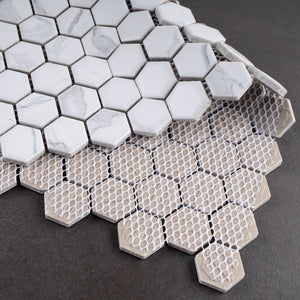 JAPM402 White Marble glazed Saint porcelain Tiny Hexagon Mosaic tile