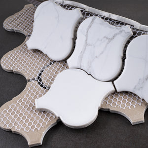 JAPM403 White Marble glazed Saint porcelain Lantern Shape Mosaic tile