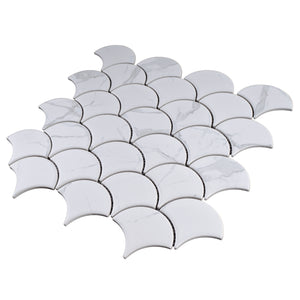 JAPM404 White Marble glazed Saint porcelain Fish Scale Fan Shape Mosaic tile