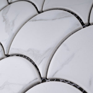 JAPM404 White Marble glazed Saint porcelain Fish Scale Fan Shape Mosaic tile