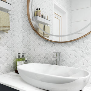 JAPM404 White Marble glazed Saint porcelain Fish Scale Fan Shape Mosaic tile