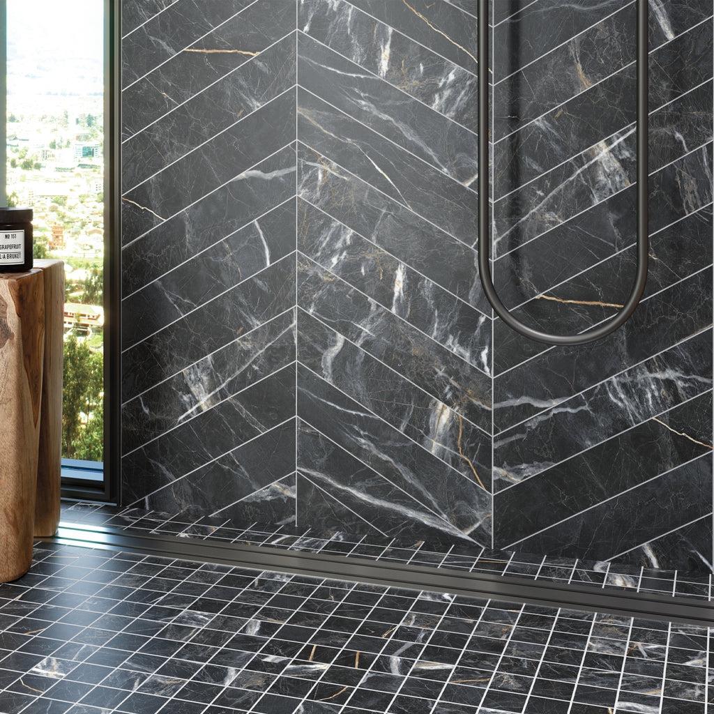 Tile Generation MA-GO-CHV Maquina Gold Black 3x16 Chevron Porcelain Wall and Floor Til ...