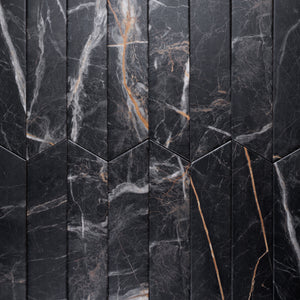 MA-GO-CHV Maquina Gold Black 3x16 Chevron Porcelain Wall and Floor Tile