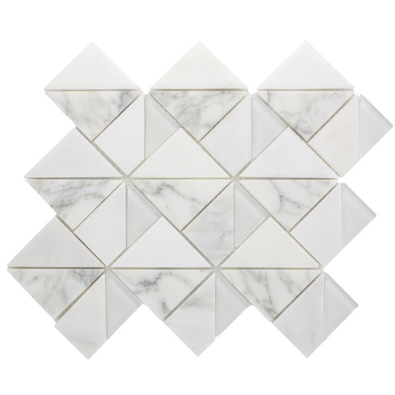 Mosaïque Triangle Diamant Blanc Brillant – 39x45 Mm – Mosaik-Netzwerk – Résistant Au Gel