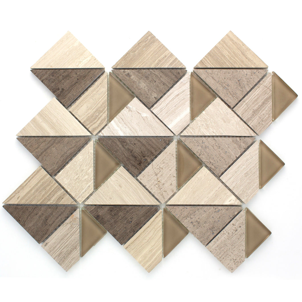 TMOPG-02 Triangle Square Wooden Beige Stone Mosaic Tile Backsplash