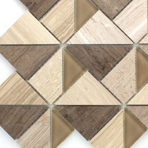 TMOPG-02 Triangle Square Wooden Beige Stone Mosaic Tile Backsplash