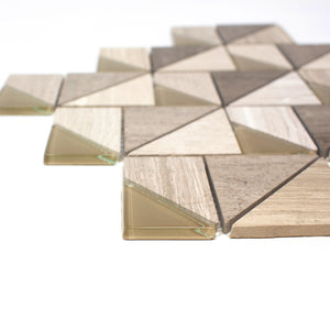 TMOPG-02 Triangle Square Wooden Beige Stone Mosaic Tile Backsplash