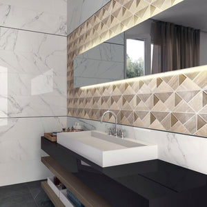TMOPG-02 Triangle Square Wooden Beige Stone Mosaic Tile Backsplash