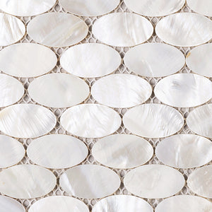 TMPSG-03 Mother of Pearl 1" x 1" Oval Seashell Tile in White