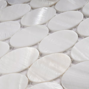 TMPSG-03 Mother of Pearl 1" x 1" Oval Seashell Tile in White