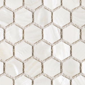 TMPSG-04 Mother of Pearl 1" x 1" Hexagon Seashell Tile in White