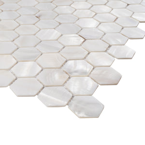 TMPSG-04 Mother of Pearl 1" x 1" Hexagon Seashell Tile in White