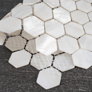 TMPSG-04 Mother of Pearl 1" x 1" Hexagon Seashell Tile in White