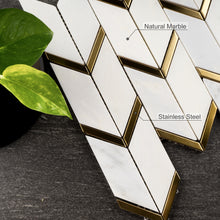 NBG-3  Chevron White and Gold Metal Stainless Steel Polished Marble Tile
