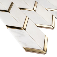NBG-3  Chevron White and Gold Metal Stainless Steel Polished Marble Tile