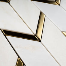 NBG-3  Chevron White and Gold Metal Stainless Steel Polished Marble Tile
